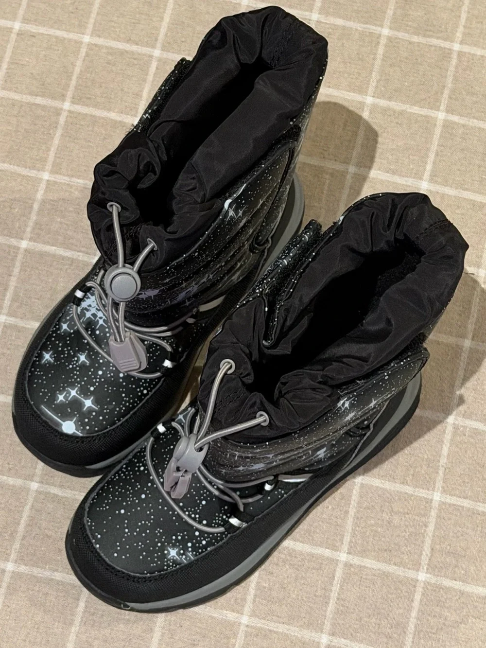 Kids Black Space Galaxy Winter Snow Boots